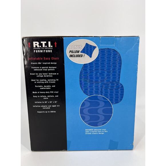 Vtg 90s Y2K Inflatable Chair Ottoman Pillow Adult Teen Blue Wave Groovy Retro - Picture 3 of 11